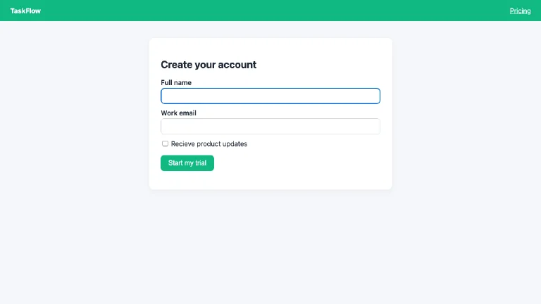 The evidence screenshot: the sign-up form with the Recieve product updates checkbox